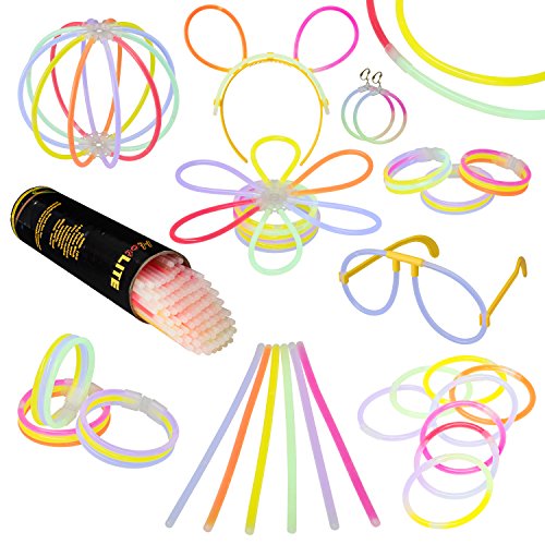 Pack de Varitas Luminosas para Fiestas HotLite (Total 216 piezas) - 100 20 cm pulseras, collares, kits para crear gafas, pulseras triples, una diadema, pendientes, flores, una bola luminosa Premium y mucho más!