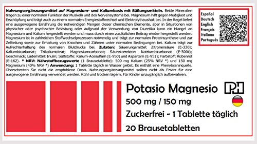 Pack POTASIO MAGNESIO PH 500 mg/150 mg. 12 Tubos de 20 comprimidos efervescentes. OFERTA 10+2 Gratis