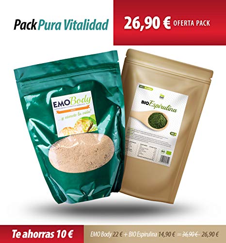 Pack Pura Vitalidad - EMO Body 250 gramos - EMO Bio Espirulina 500 gramos - Aumenta tu Energía - Fortalece tu Sistema Inmune - Rico en Ácidos Grasos Esenciales - Apto para Veganos
