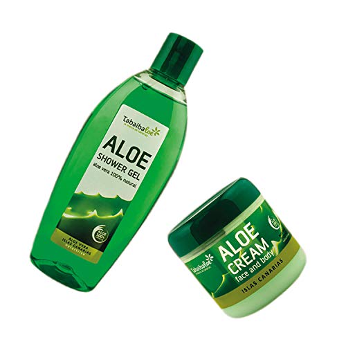 Pack Tabaibaloe Crema Hidratante Aloe Vera y Gel de Ducha Aloe Vera Crema Facial y Corporal 300 ml y Gel de baño 250 ml Tabaibaloe