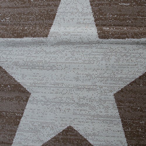 Paco Home Alfombra De Diseño con Estampado Moderno De Estrella De Velour Corto Mezclada En Marrón Y Beige, tamaño:80x150 cm