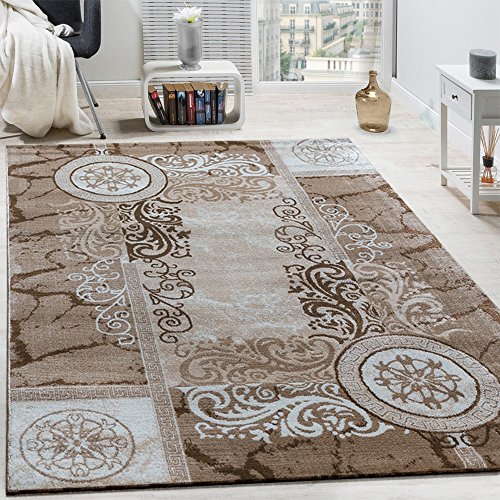 Paco Home Alfombra De Diseño Moderna Mezclada Floral con Estampado Meandro De Círculos Beige Y Crema, tamaño:60x100 cm