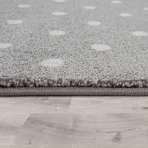 Paco Home Alfombra Infantil Moderna Pastel Cuadros Estrellas Lunares Diseño En Rosa Gris, tamaño:80x150 cm