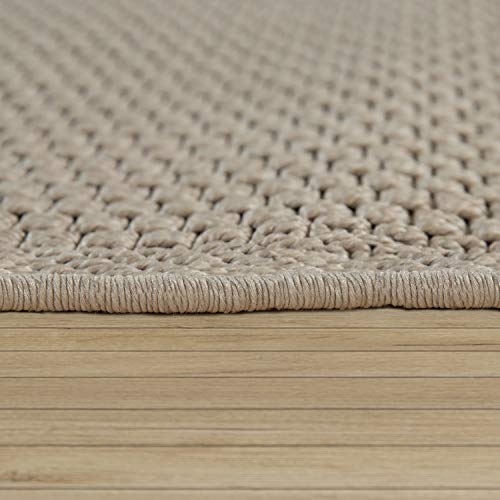 Paco Home Alfombra Interior Y Exterior Tejido Liso Terrazas Aspecto Natural Beige, tamaño:120x160 cm
