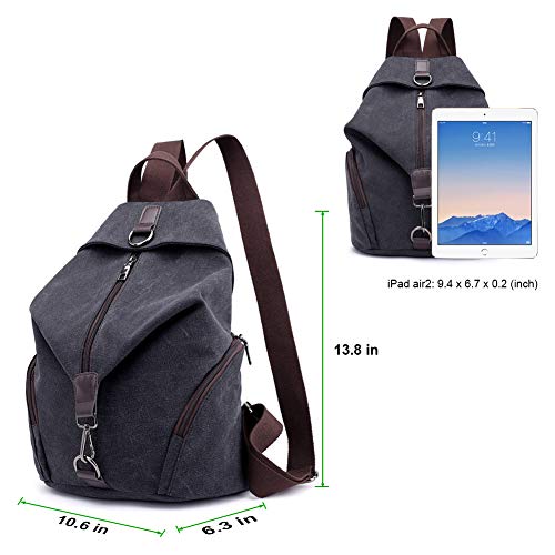 Padgene Mochila de Lona para Mujer, Bolsa De Viaje De Gran Capacidad Informal De La Vendimia Bolso Mochila Mujer Casual Para Vacaciones Viajes Senderismo Camping (Negro)