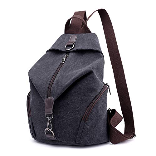 Padgene Mochila de Lona para Mujer, Bolsa De Viaje De Gran Capacidad Informal De La Vendimia Bolso Mochila Mujer Casual Para Vacaciones Viajes Senderismo Camping (Negro)