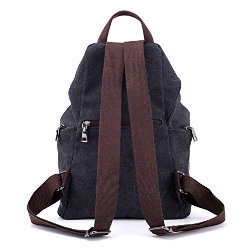 Padgene Mochila de Lona para Mujer, Bolsa De Viaje De Gran Capacidad Informal De La Vendimia Bolso Mochila Mujer Casual Para Vacaciones Viajes Senderismo Camping (Negro)