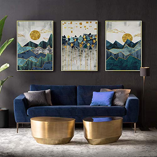 Paisaje geométrico abstracto Arte de la pared Pintura de la lona Golden Sun Living Room Decoration Pintura de la pared 21x30cm