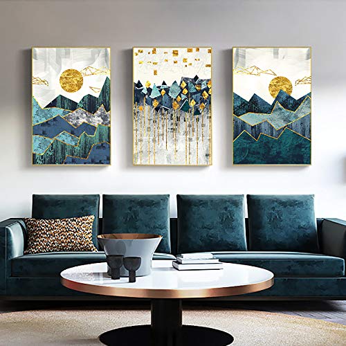 Paisaje geométrico abstracto Arte de la pared Pintura de la lona Golden Sun Living Room Decoration Pintura de la pared 21x30cm