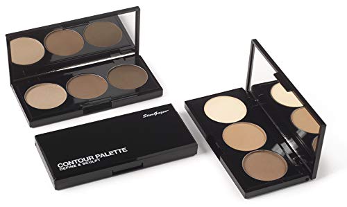 Paleta de 3 sombras claras de contouring con espejo grande.