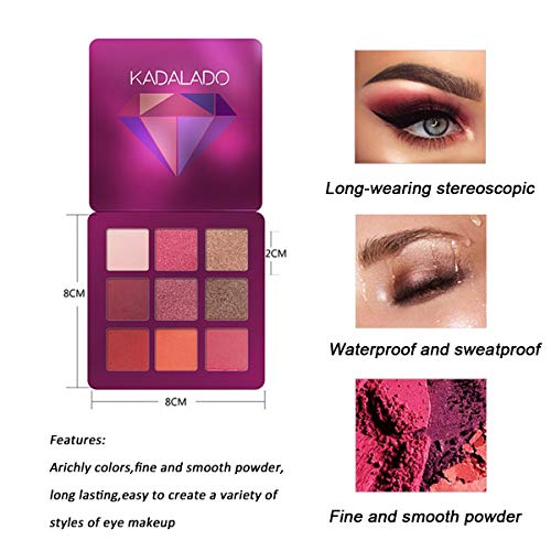 Paleta de sombra de ojos maquillaje mate+brillo 9 colores polvo de eyeshadow resistente waterproof al agua pigmentado ligero y fácil de transportar (02)
