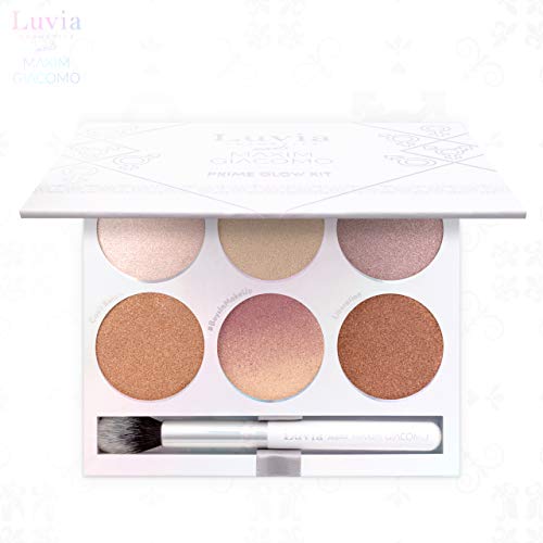 Paleta iluminadora Vegan, Prime Glow Kit incluye pincel iluminador, maquillaje de boysin, diseño de Maxim Giacomo & Luvia Cosmetics