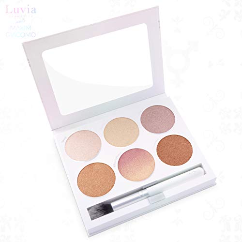 Paleta iluminadora Vegan, Prime Glow Kit incluye pincel iluminador, maquillaje de boysin, diseño de Maxim Giacomo & Luvia Cosmetics