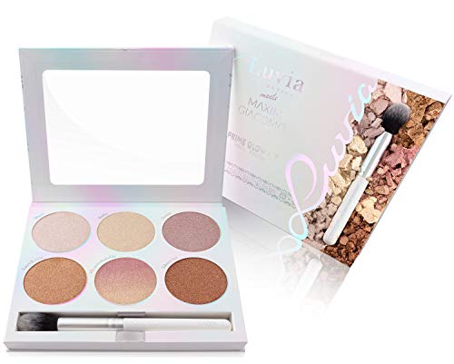 Paleta iluminadora Vegan, Prime Glow Kit incluye pincel iluminador, maquillaje de boysin, diseño de Maxim Giacomo & Luvia Cosmetics