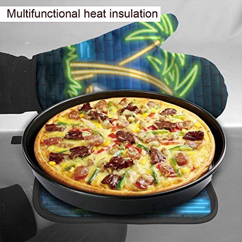 Palm Tropical Oven Mitts and Pot Holders Insulated Gloves and Kitchen Counter Safe Mats for Cooking BBQ Baking
