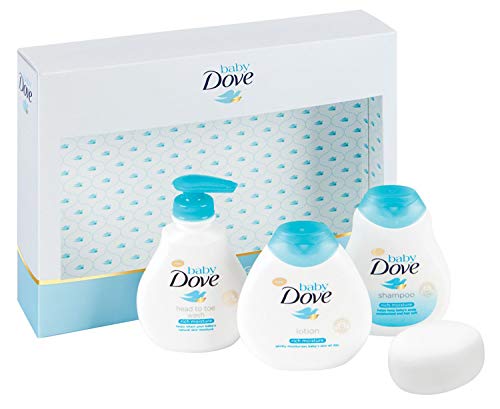 Paloma bebé madre y bebé Baño Set de regalo incluye Rich humedad champú 200 ml, Rich humedad 200 ml PIES A La Cabeza, bebé Dove – Loción corporal (200 ml, y bebé Esponja