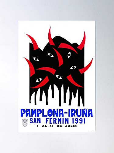Pamplona Pamplonada Bulls Travel Running Of Spanish San Fermin Iru?ea Spain Espa?a The Regalo para la decoración del hogar Wall Art Print Poster 11.7 x 16.5 inch