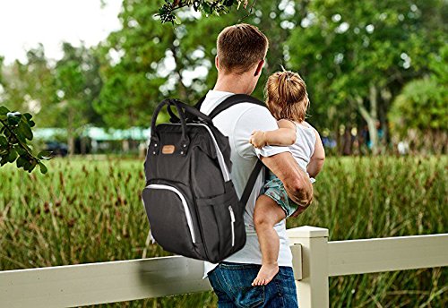 Pañal Bolso Mochila, Gran Capacidad Mochila de Pañales Bolso de Viaje, Impermeable Bolsa de Pañales con Aislado Bolsillos para Cuidado de Bebé y Mamá-Negro