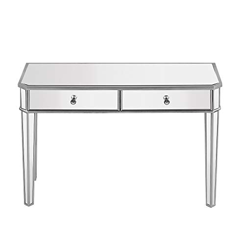 Panana - Mesa Tocador Cristal Reflejado 2 Cajones con Tiradores Cómodas Pasillo Guarda Maquillajes Cosméticos Lámpara Fotos Flores Casa Dormitorio Salón Sala Entrada Moderna Lujosa