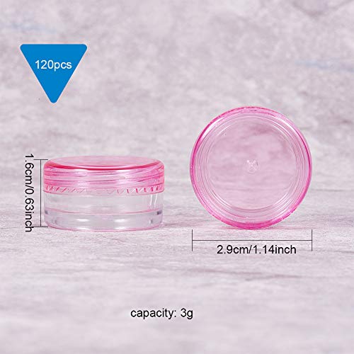 PandaHall Elite 120 Unidades 3 g Redondo vacío Transparente contenedor Tarro con Tapa de Rosca Rosa para Maquillaje cosméticos Muestra Bead Small Jewelry Nails Art Cream