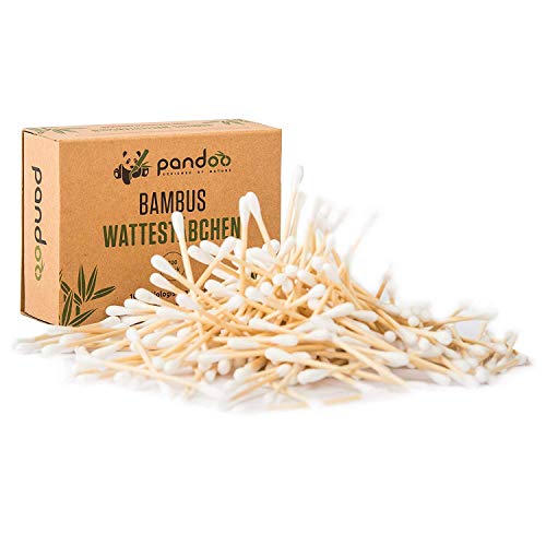 pandoo Hisopos de Algodón y Bambú Biodegradables de Cultivo Orgánico | Bastoncillo Ecológico y Versátil | Aplicadores Sostenibles y Compostables | Resistencia al Agua | 4 Cajas de 200 (800) - 7.5 cm