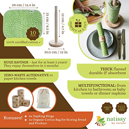 Paños Reutilizables de Algodón, Pack de 10 Toallitas de Papel Lavables, Rollo de Limpieza de Cocina MADE IN EU, Bayetas Absorbentes Ecológicas Multiusos, Servilletas de Tela Resistente Cero Residuos