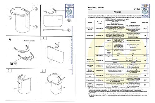 Pantalla de Protección Facial - UNE-EN 166:2002 - Campo de visión completo - Fabricado en España (1, Adulto)
