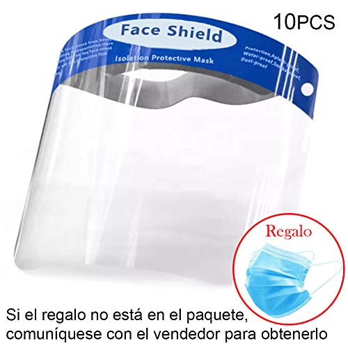 Pantalla Protectora Facial Transparente, Visera Protectora Reutilizable Antivaho (Pack de 10 unidades, Azul)