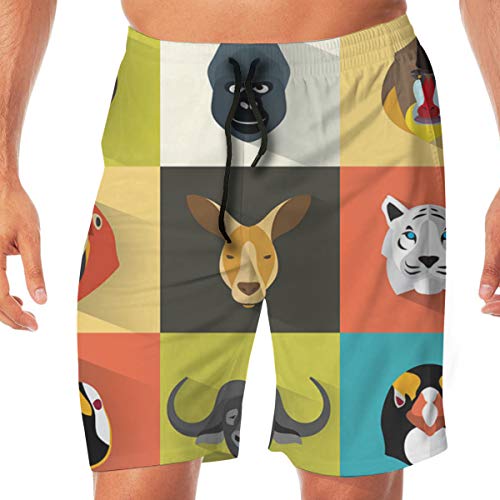 Pantalones Cortos de Playa Retratos de Animales con diseño Plano Pantalones de Verano Cortos con cordón de Secado rápido para Hombres y niños