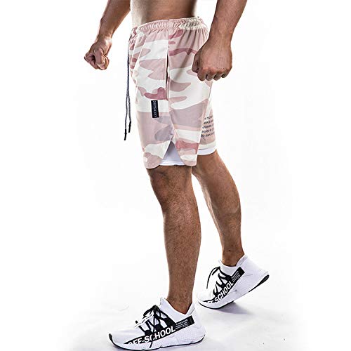 Pantalones Cortos De Secado RáPido para Hombres Pantalones Deportivos Multibolsillos De Doble Capa Pantalones De Entrenamiento De Camuflaje Pantalones De Baloncesto De Verano