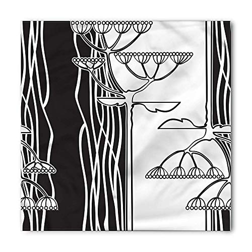 Pañuelo blanco y negro, plantas de hinojo abstractas con semillas, monocromo ornamento de condimento de jardín, pañuelo unisex impreso y pañuelo de corbata con pañuelo, venda blanca y negra.