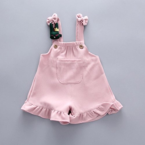 PAOLIAN Conjuntos para bebé niñas Camisetas + Tirantes de Pantalones Corta Verano 2018 Impresion de Rayas Volantes Bolsillo Peleles para bebé niñas de 12 Meses 18 Meses 24 Meses 3 años (18M, Rosa)