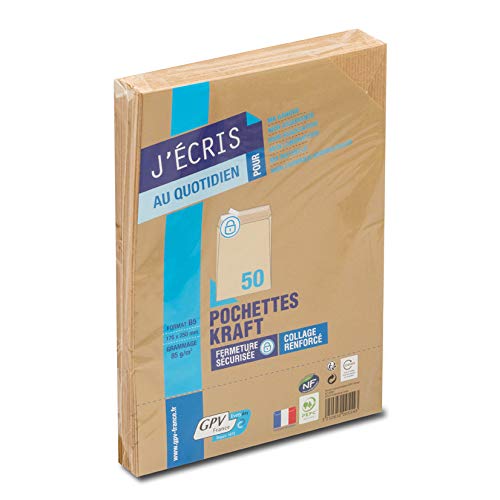 Paquete de 10 sobres Kraft marrón B5 176 x 250 85 g/m2 banda de protección