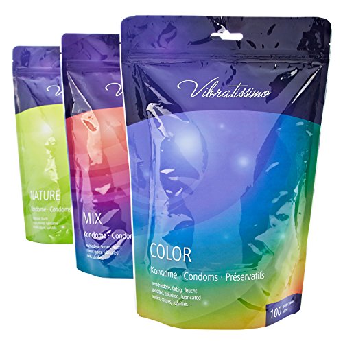 Paquete de 100 preservativos de colores VIBRATISSIMO para una sensación auténtica, real y extra húmeda (testados en Alemania)