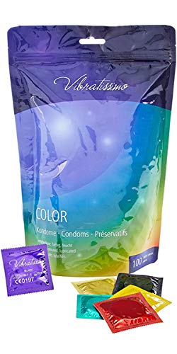 Paquete de 100 preservativos de colores VIBRATISSIMO para una sensación auténtica, real y extra húmeda (testados en Alemania)