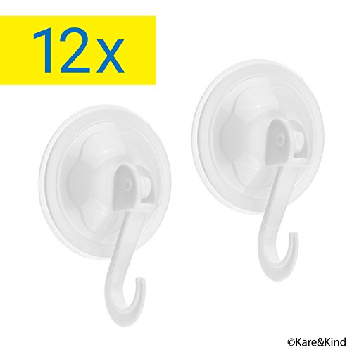 Paquete de 12 Ganchos de Ventosa - Sistema de Seguridad - Poder de vacío Extra Fuerte - Ideales para la Cocina o el baño - Toallas, Batas de baño, Abrigos, sartenes, Herramientas, etc.