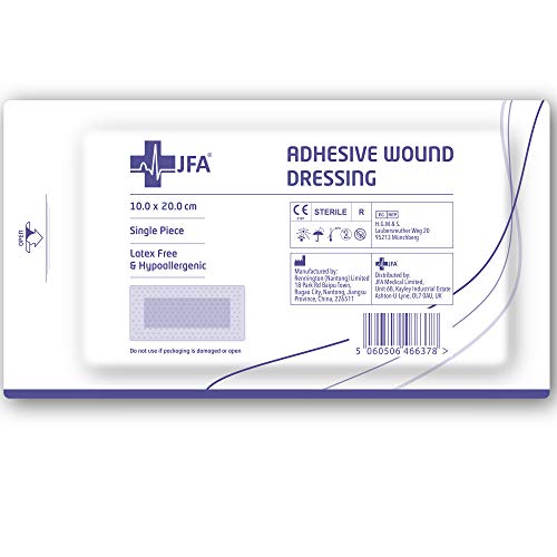 Paquete de 25 apósitos adhesivos estériles para heridas, apto para cortes y arañazos, úlceras de pierna diabéticas, úlceras venosas en las piernas, úlceras por presión, etc. Tamaño 10 cm x 20 cm.