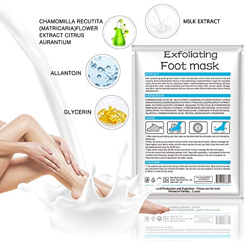 Paquete de 3 mascarillas exfoliantes para los pies, calcetines exfoliantes para los pies, callosidades, removedor de piel muerta, mascarilla exfoliante para los pies con aloe para pieles secas