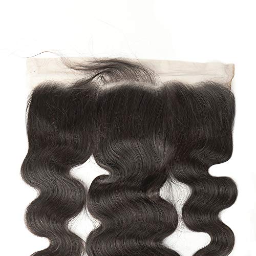 Paquete de 3 paquetes de cabello humano virgen brasileño sin procesar, de Blisshair, con cierre frontal de encaje de oreja a oreja de 13 x 4 pulgadas, color natural (8 8 8 + 8 pulgadas frontal)