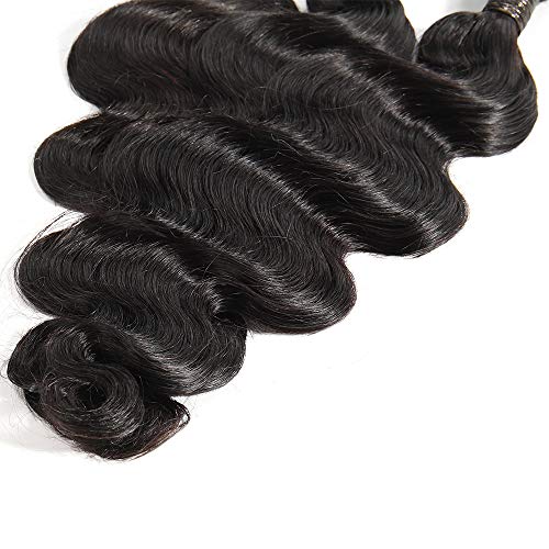 Paquete de 3 paquetes de cabello humano virgen brasileño sin procesar, de Blisshair, con cierre frontal de encaje de oreja a oreja de 13 x 4 pulgadas, color natural (8 8 8 + 8 pulgadas frontal)