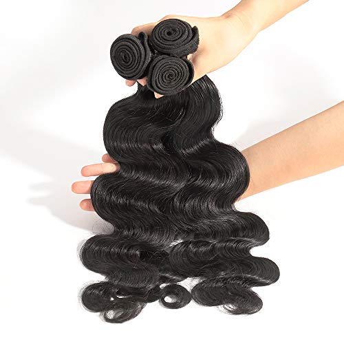 Paquete de 3 paquetes de cabello humano virgen brasileño sin procesar, de Blisshair, con cierre frontal de encaje de oreja a oreja de 13 x 4 pulgadas, color natural (8 8 8 + 8 pulgadas frontal)