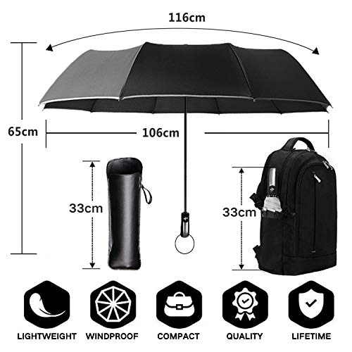 Paraguas Compacto y Resistente al Viento, Paraguas Plegable Paraguas Automático con Apertura y Cierre Automático, Paraguas de Viaje y Rayas Reflectantes Nocturnas JAANY