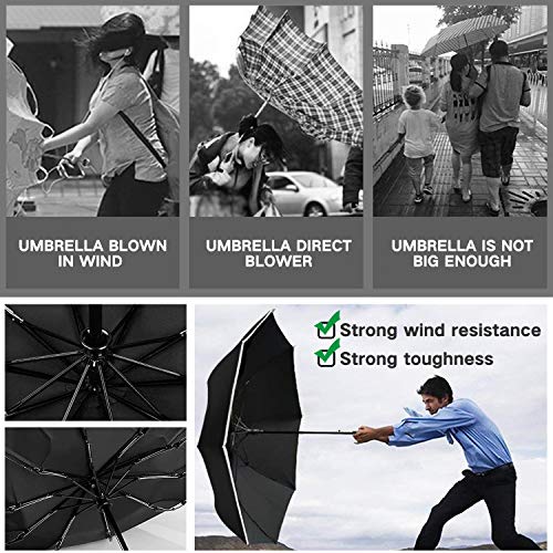 Paraguas Compacto y Resistente al Viento, Paraguas Plegable Paraguas Automático con Apertura y Cierre Automático, Paraguas de Viaje y Rayas Reflectantes Nocturnas JAANY