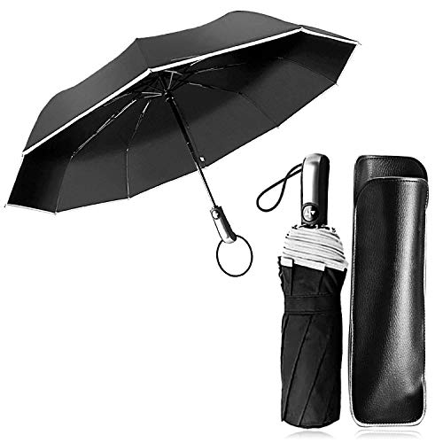 Paraguas Compacto y Resistente al Viento, Paraguas Plegable Paraguas Automático con Apertura y Cierre Automático, Paraguas de Viaje y Rayas Reflectantes Nocturnas JAANY