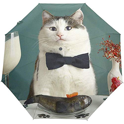 Paraguas de Viaje Compacto Merle House Milk Cat Sun & Rain Auto Open Close Protable Sombrillas Plegables a Prueba de Viento