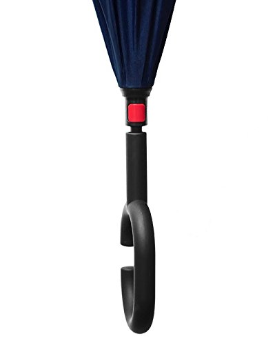 Paraguas invertido Plegable ADVERS Inverso Reverso Doble Capa Innovador Compacto Mango Forma C Resistente Tira Funda Viento Antiviento Negro Impermeable Coche Regalo Mujer Hombre Grande (Azul Marino)