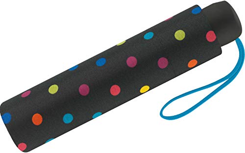 Paraguas Mini Mujer Manual United Colors of Benetton, Ocho Varillas, 95 cm de diámetro. (Negro con Topos Multicolores)