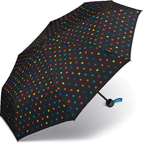 Paraguas Mini Mujer Manual United Colors of Benetton, Ocho Varillas, 95 cm de diámetro. (Negro con Topos Multicolores)