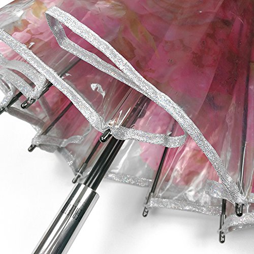 Paraguas Transparente Mujer - Paraguas Clásico de Burbuja Automatico - Estampado Flores - Fantasia a la Moda - Resistente Antiviento - 89 cm de diámetro - Perletti Chic - Morado