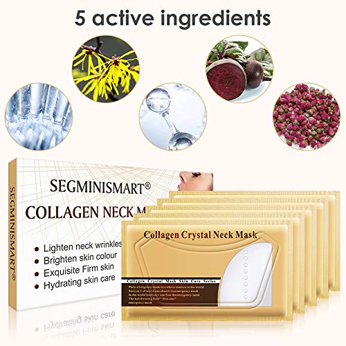Parche Antiarrugas Cuello,Máscara de Cuello de Colágeno,Máscara para Cuello, Reutilizable para un Cuello Apretado sin Arrugas, Reparación Perfecta, Levantamiento, 5 piezas